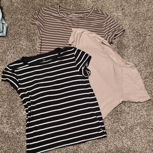3-Pack Women’s Striped Tee Set - Black, Mauve, Blush American Eagle and Aero top